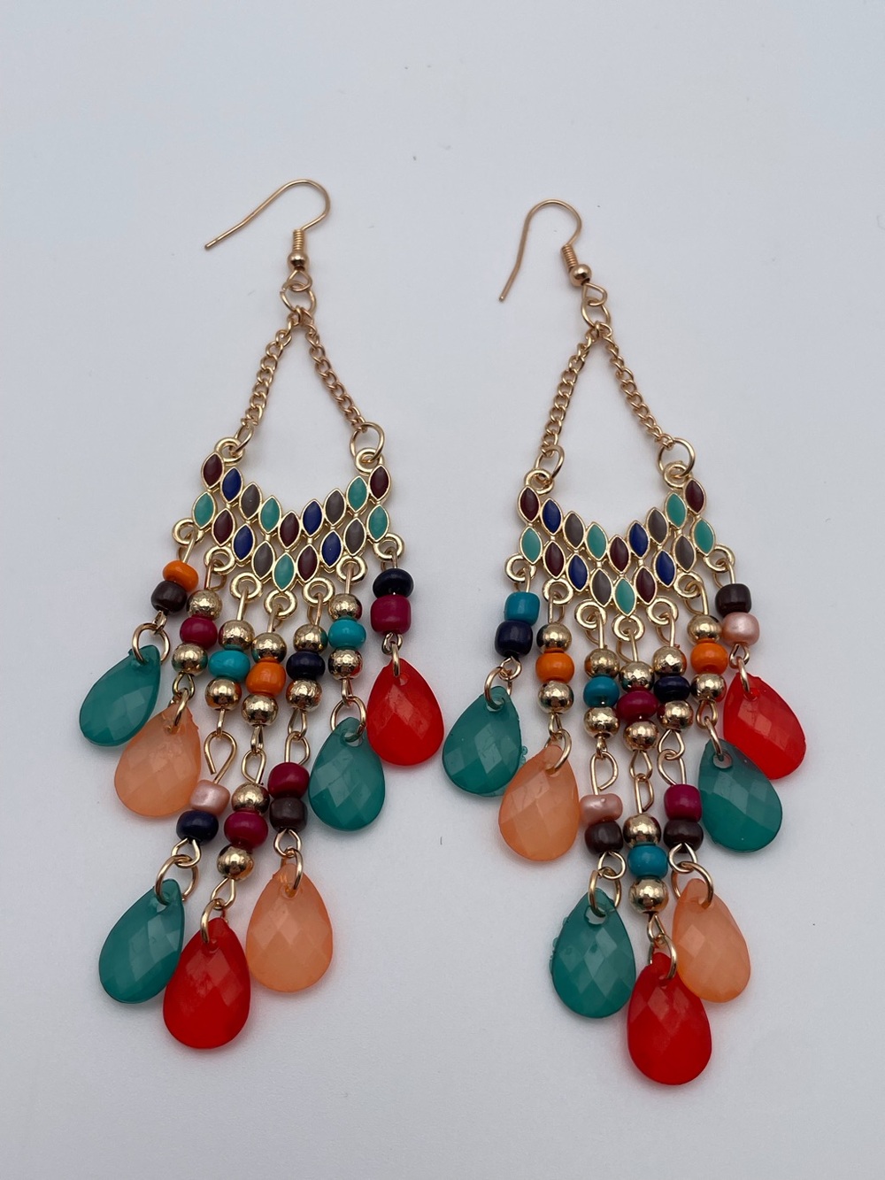 Multicolored Water Drop Beaded Dangling Earrings - Picture 3 of 13
